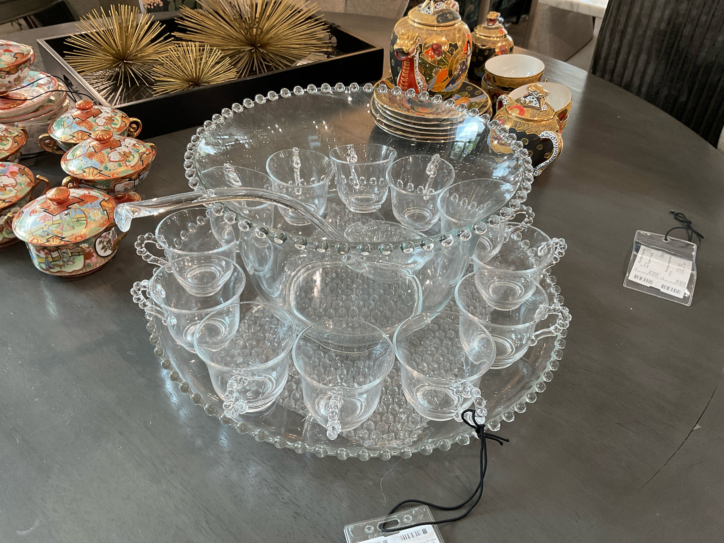 Imperial Glass Punch Bowl Set w/ 12 Cups & Candlestick - 16 Piece Set