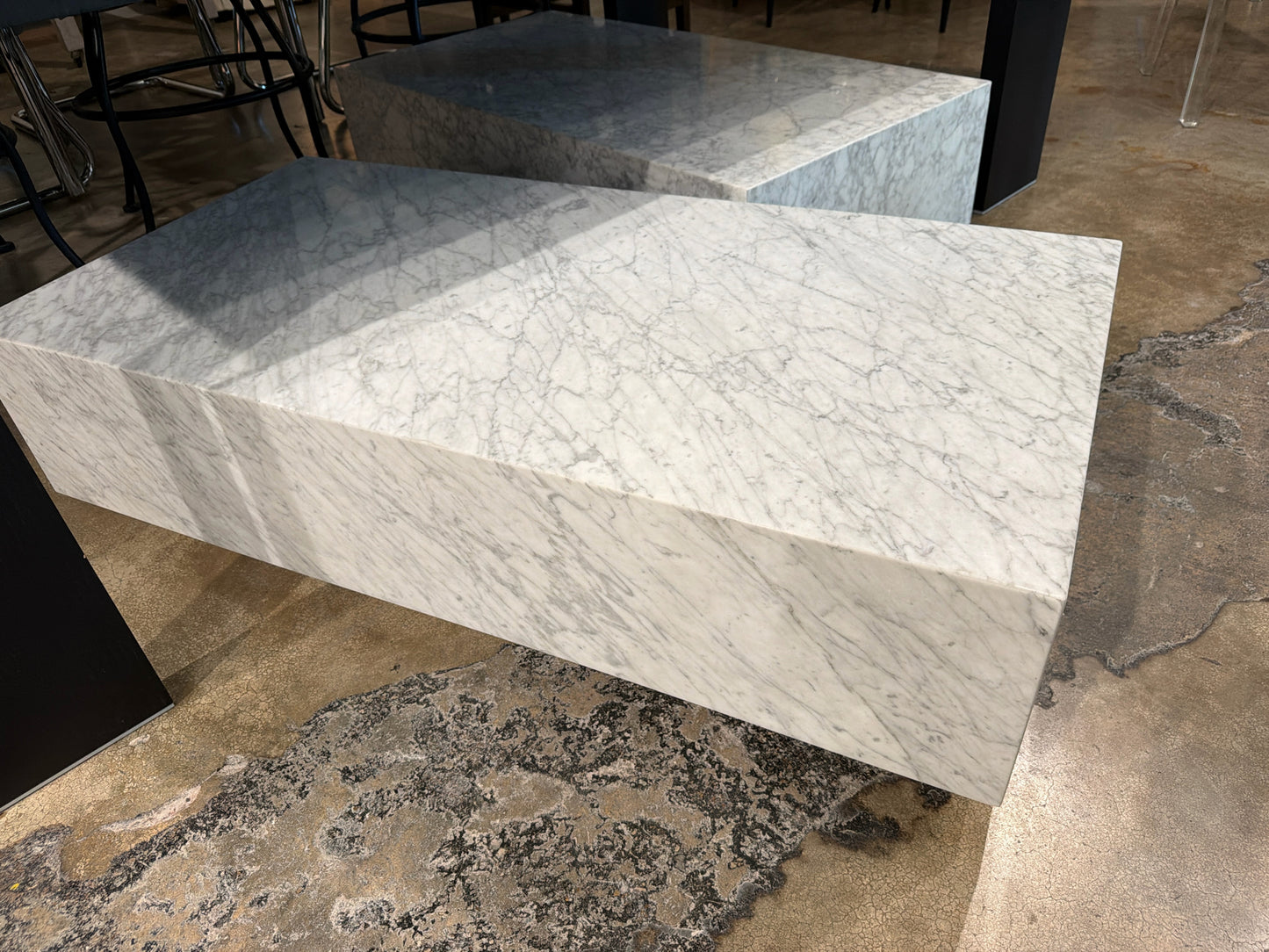 RH Marble "Plinth" Rectangle Waterfall  Coffee Table White/Grey