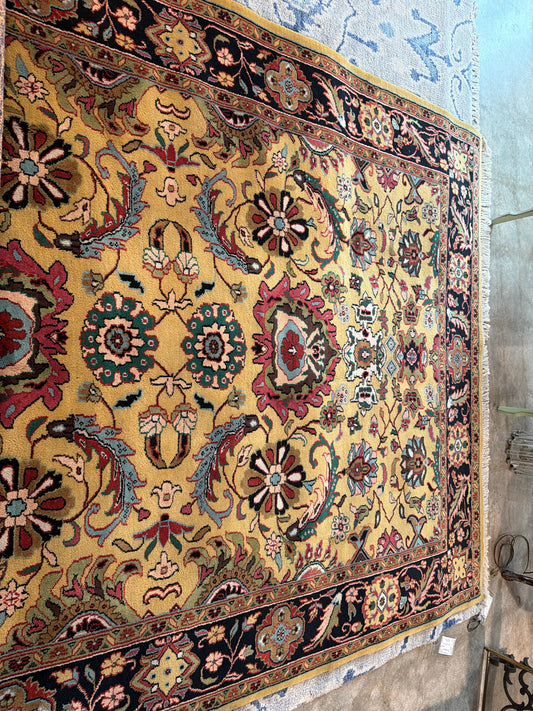 Yellow and Navy Blue Mahal Wool Rug 6' x 9'