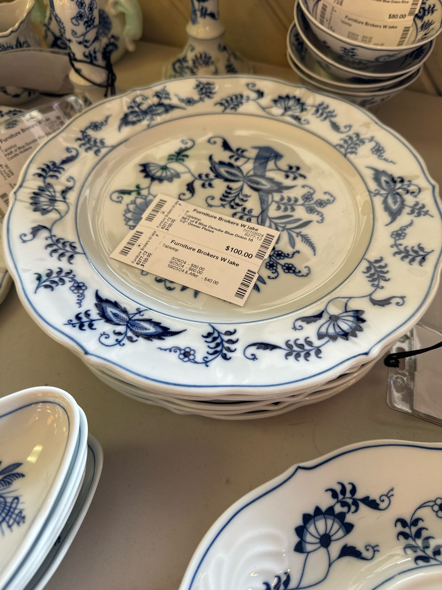 SET of 6 Blue Danube Blue Onion 10 1/2" Dinner Plates