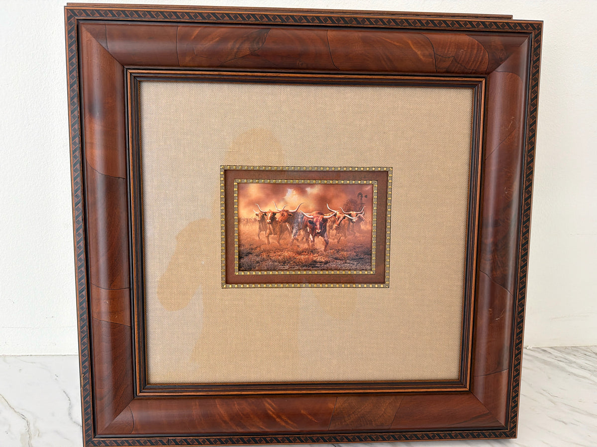 Longhorns in Wood Frame 19 x 18