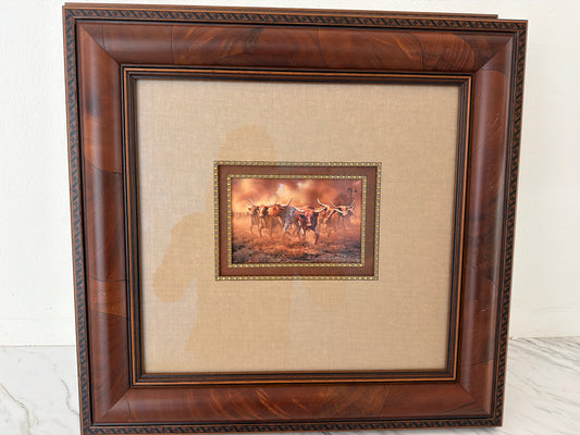 Longhorns in Wood Frame 19 x 18