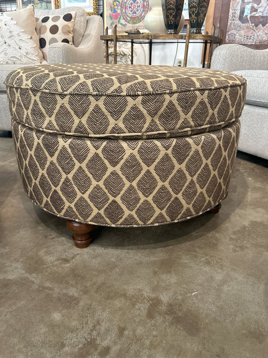 Round Upholstered 'Leaf' Batik Style Fabric Ottoman