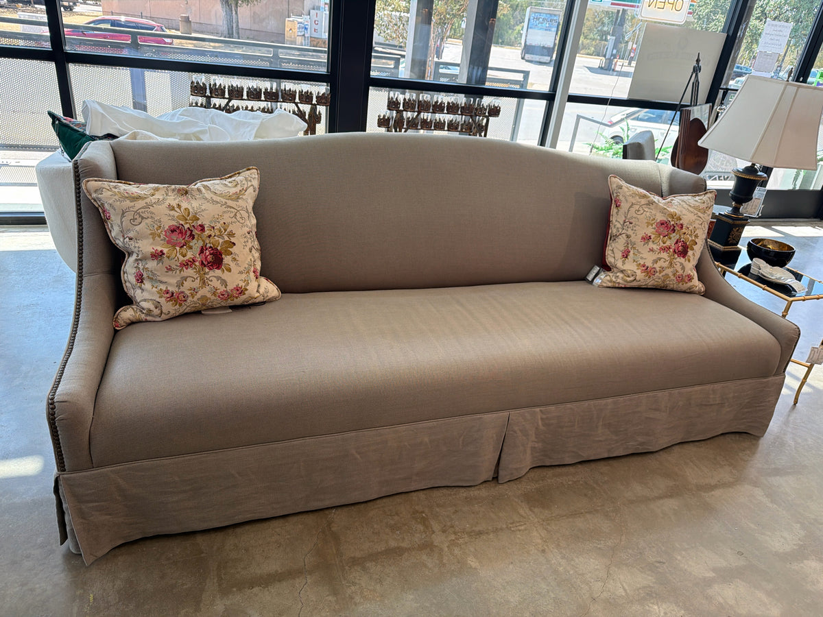 Mitchell Gold And Bob Williams Gray Linen Sofa With Nailhead Trim (Has Custom W