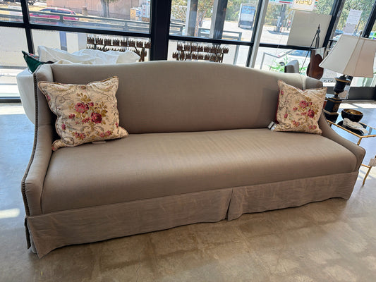 Mitchell Gold And Bob Williams Gray Linen Sofa With Nailhead Trim (Has Custom W