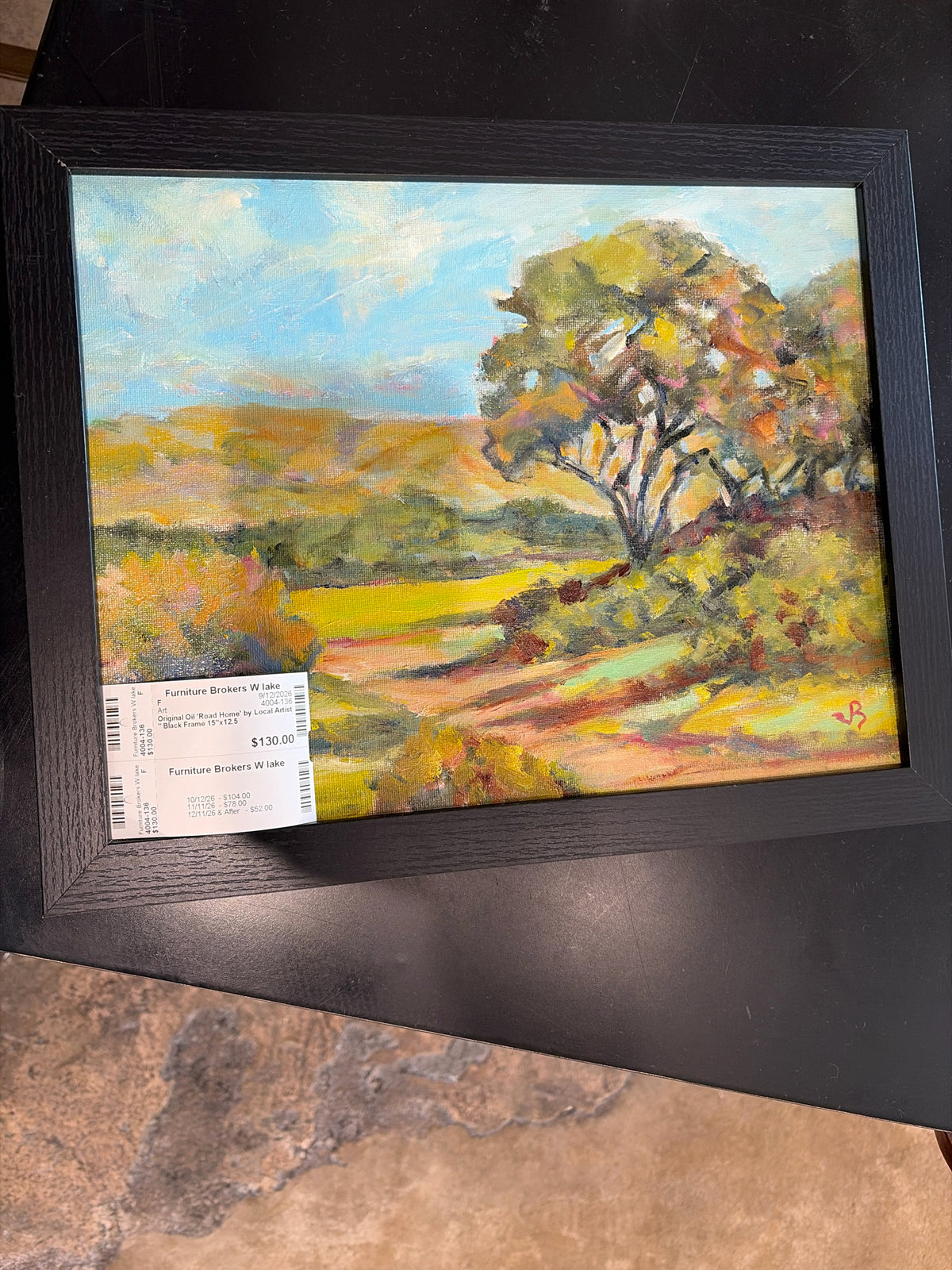 Original Oil 'Road Home' by Local Artist " Black Frame 15"x12.5