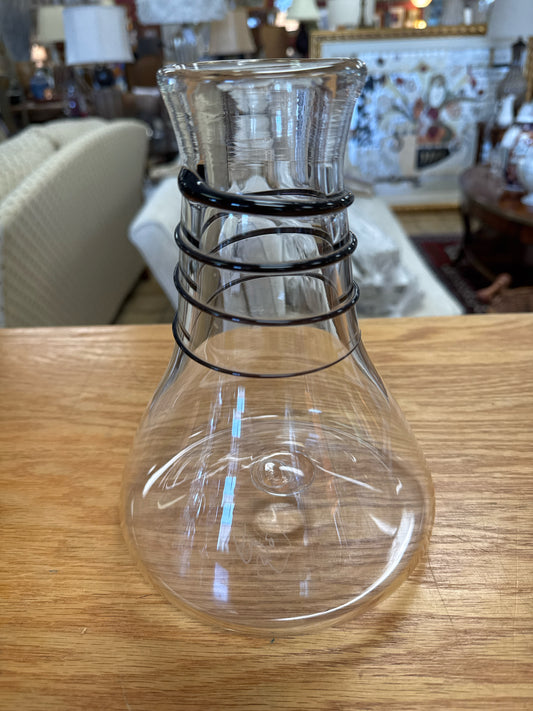 Hand Blown Crystal Art Glass Carafe/Vase with Black Swirl Design (artist signed)