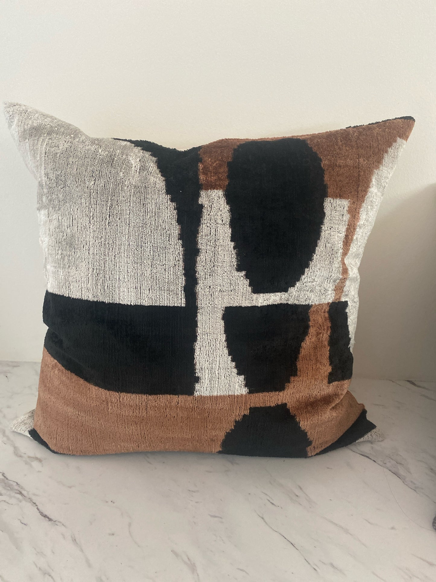 CB2 Square Turkish Silk Pillow Ovals / Stripes Black / Brown