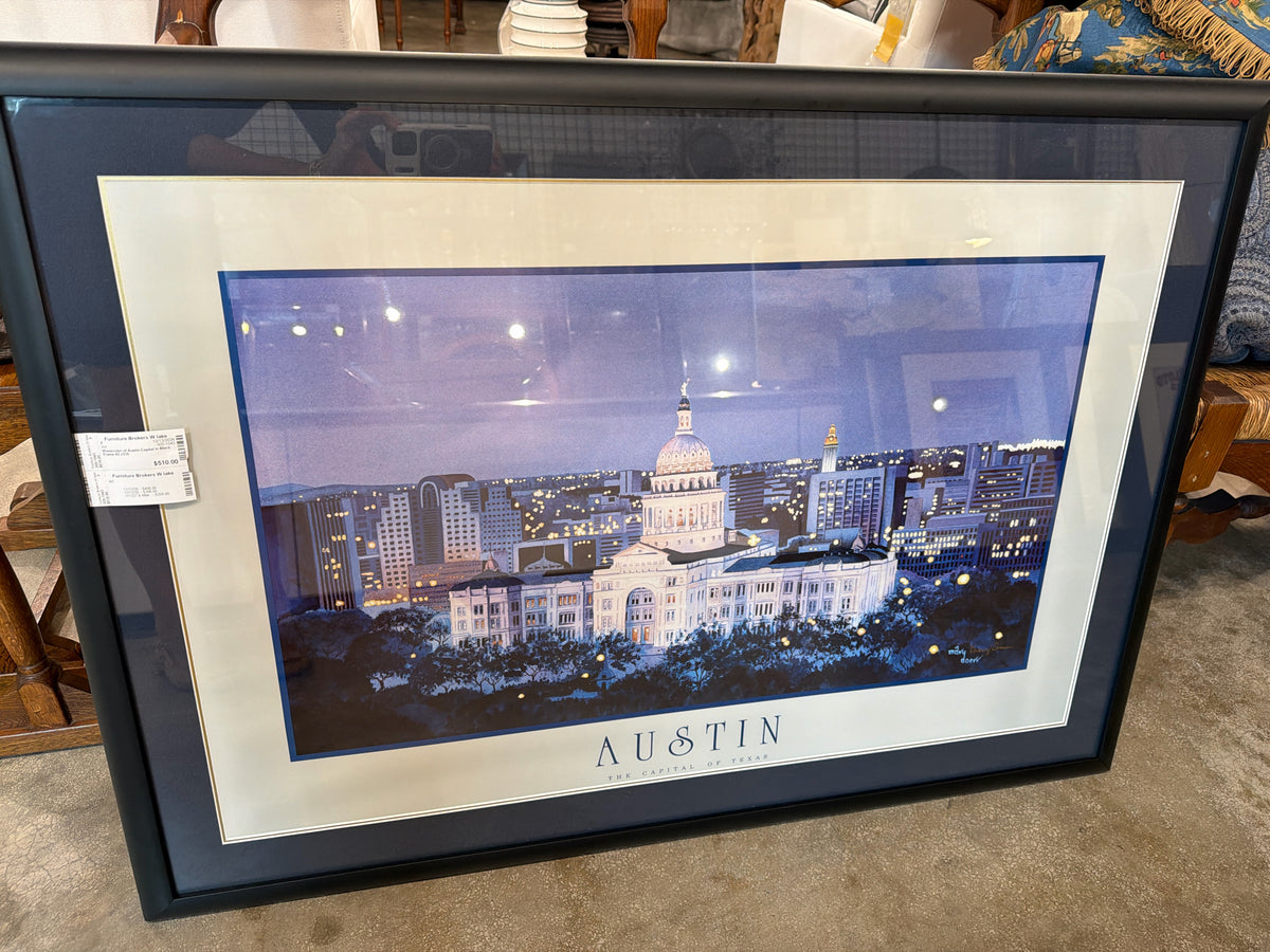 Watercolor of Austin Capital in Black Frame 42 x310