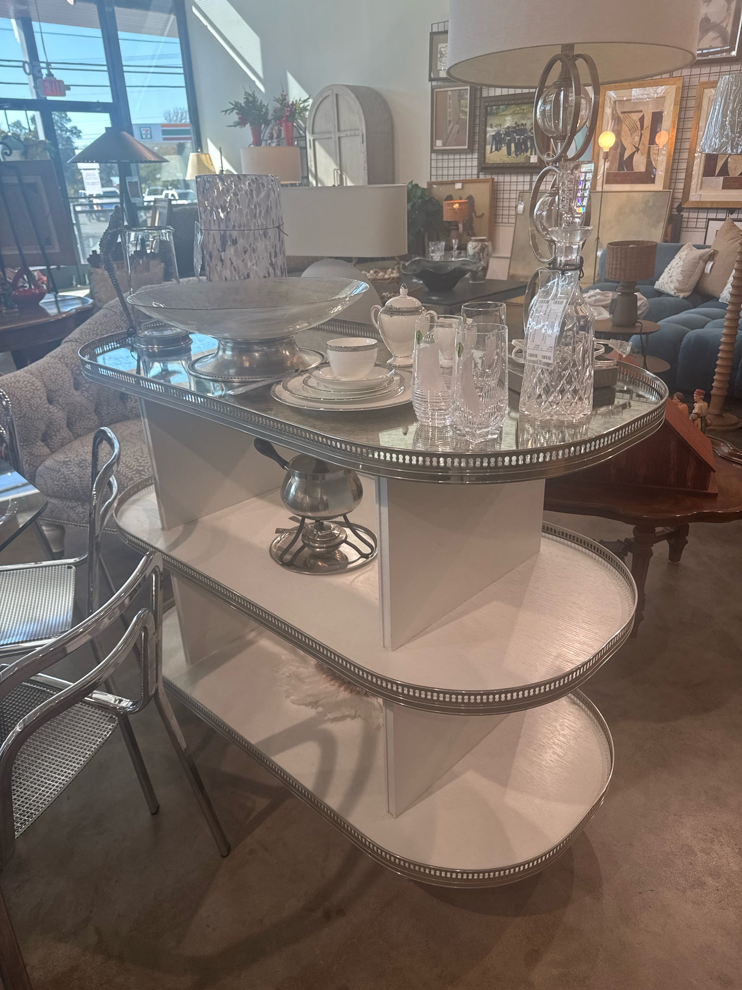 "The Mist" Century Furniture 3 Tier White/Chrome Bar Cart