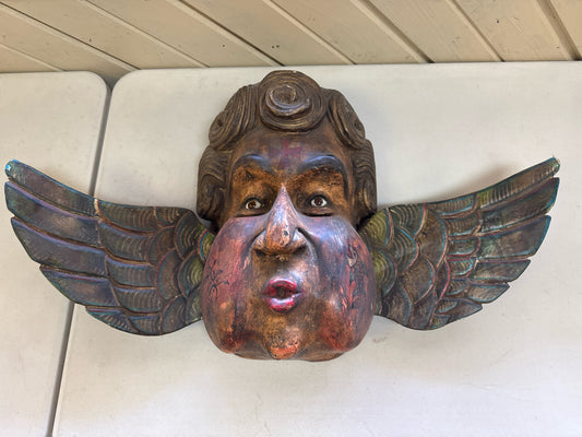 Antique Mexican Hand Painted Cherub Mask