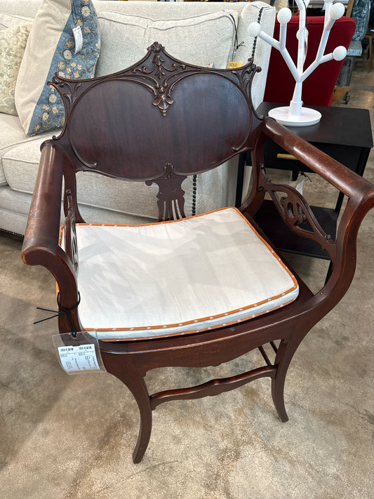 Vintage Wood Parlor Chair w/ Cream Cushion
