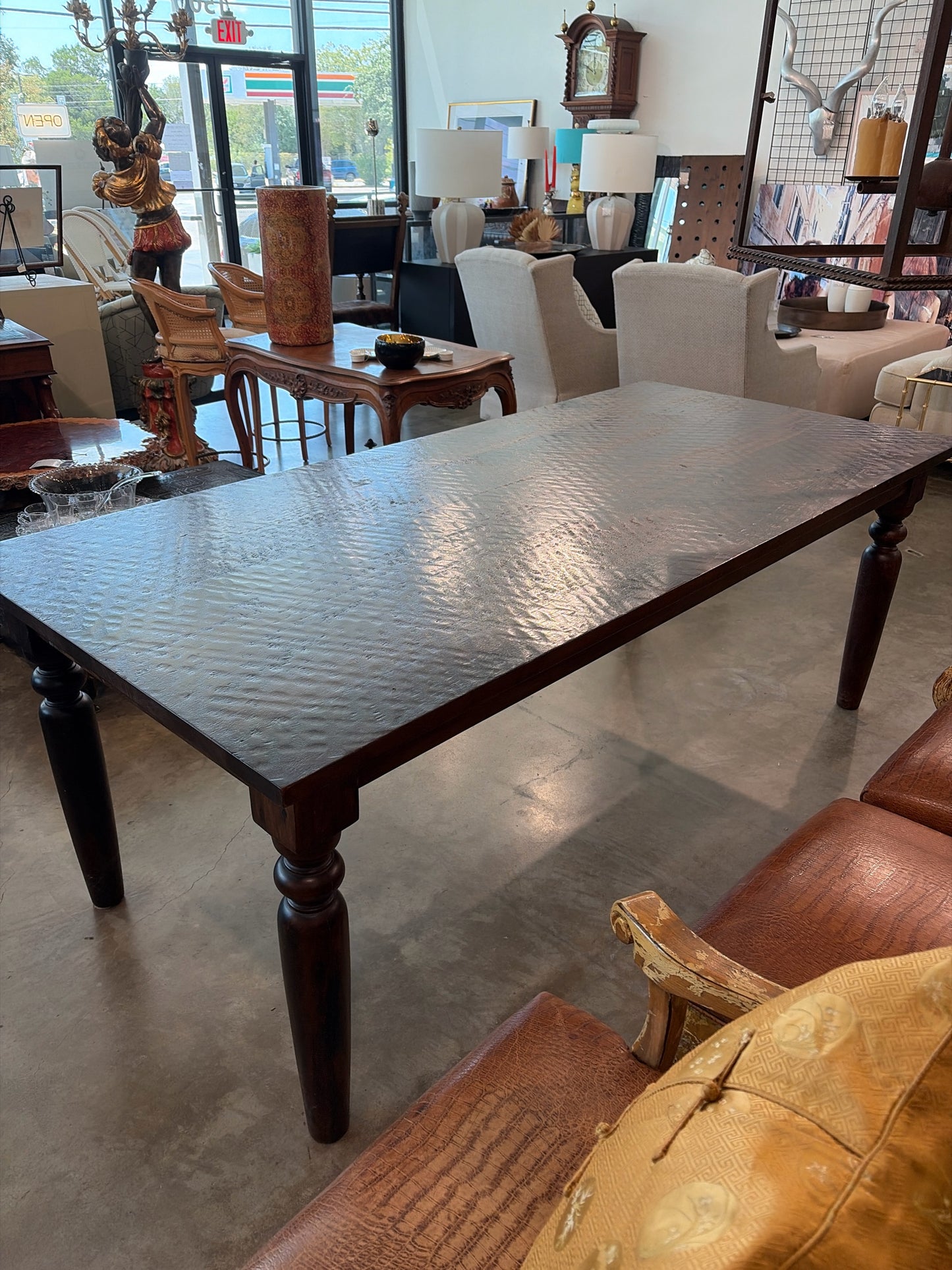 Solid Dark Wood Harvest Dining Table 82"x 38"x31"H