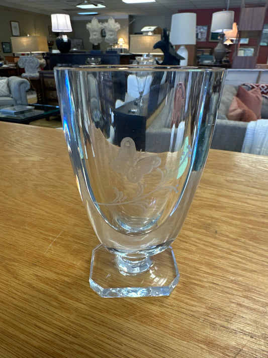 Vintage Stromberg/Orrefors Bud Vase w/ Butterfly Etching