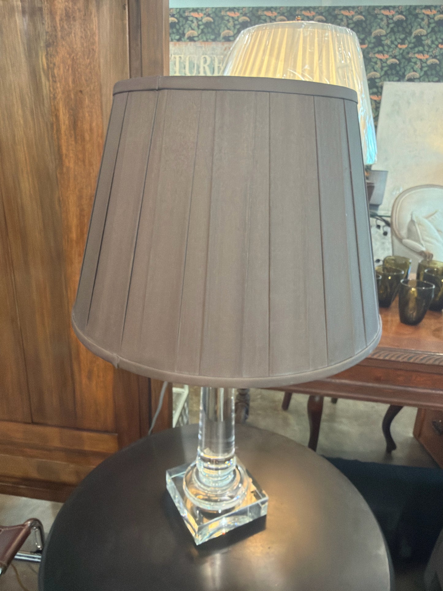 RH Glass Column Lamp w/ Brown Silk Shade