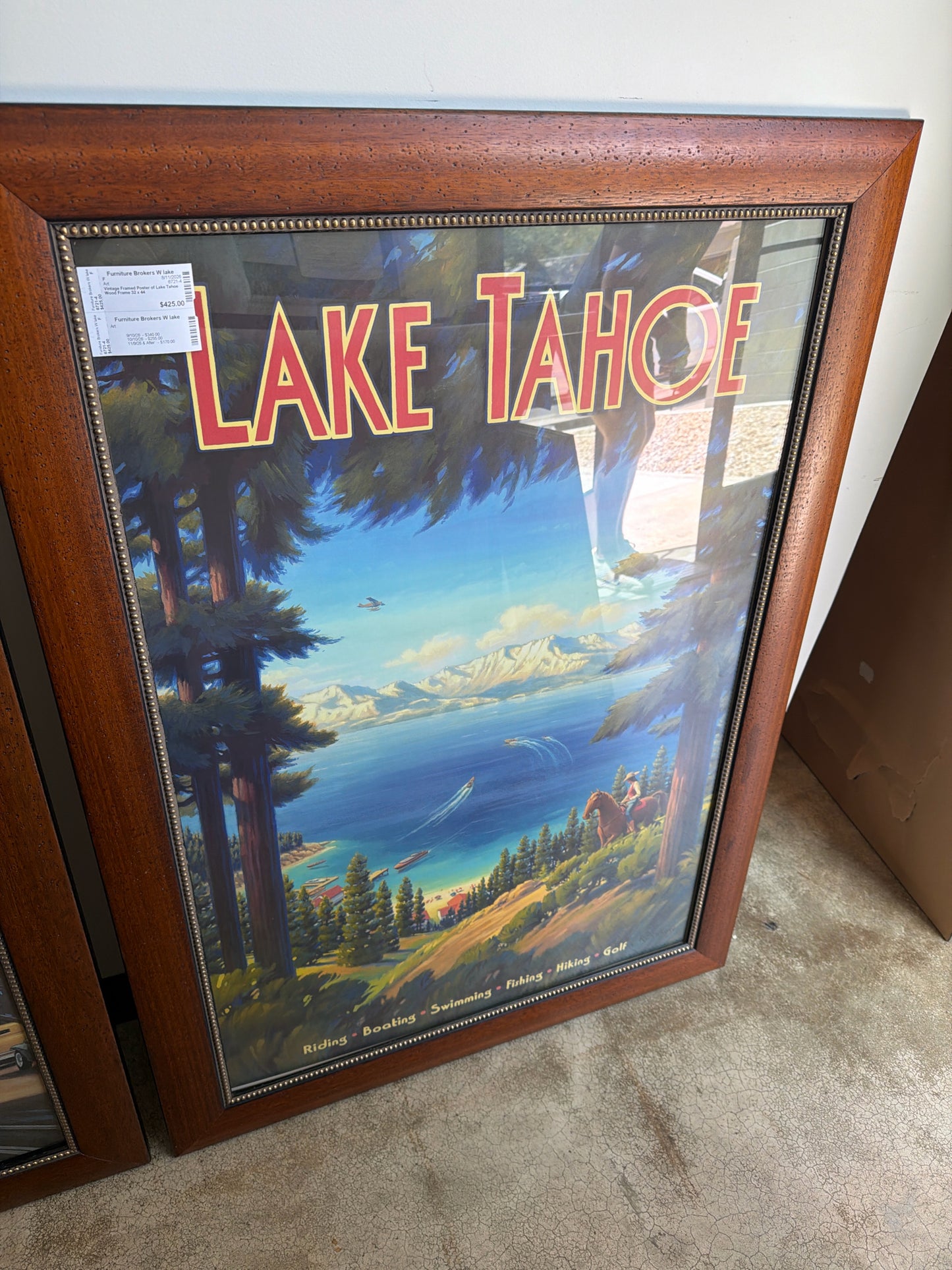 Vintage Framed Poster of Lake Tahoe Wood Frame 32 x 44