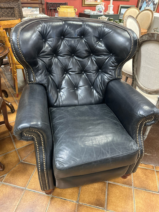 Louis Shanks "Barclay" Black Leather Recliner w/ Nailhead Trim