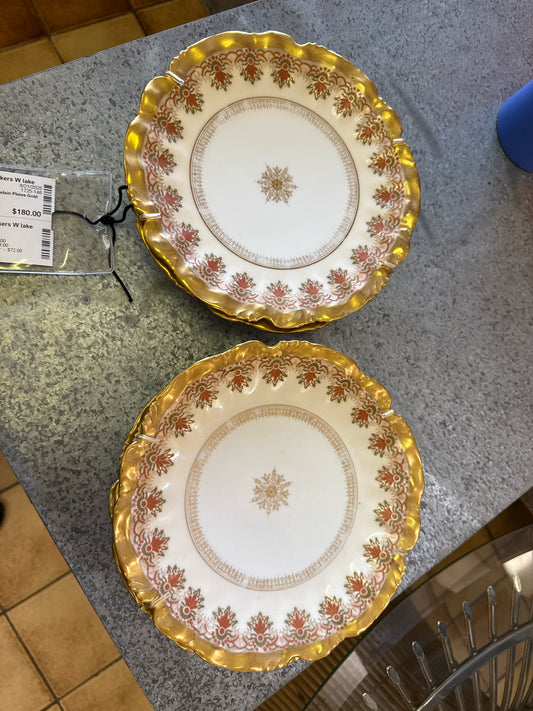 SET of 6 French Porcelain Plates Gold Rim