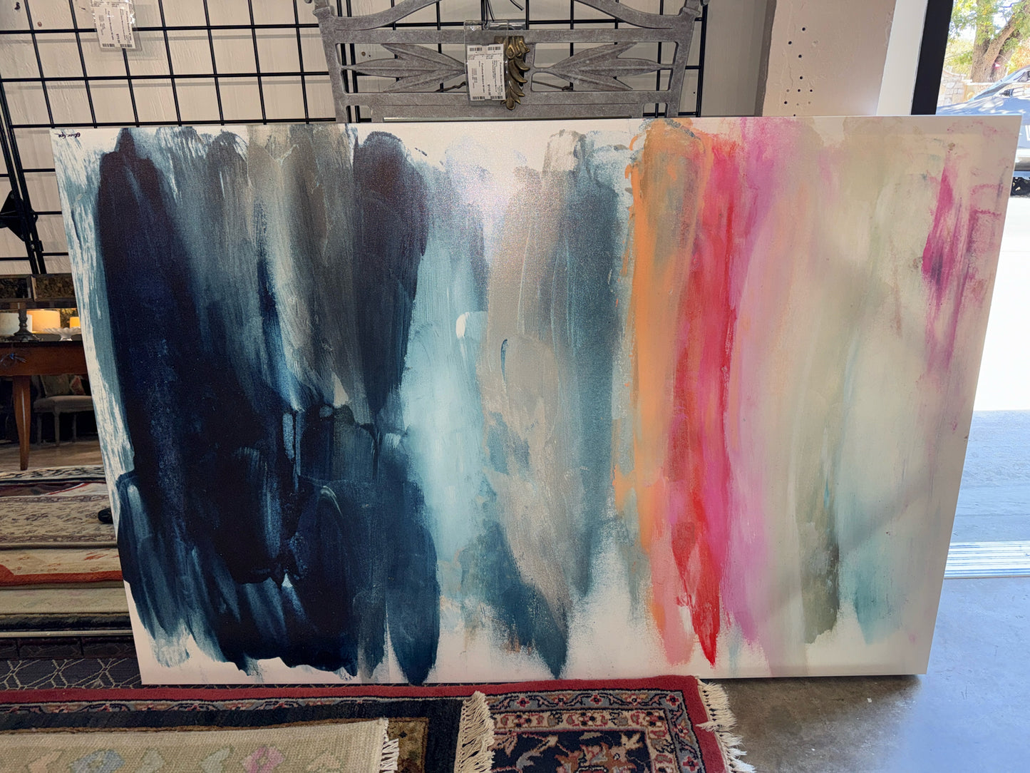 Signed Giclee "Parque del Retiro" Abstract Blues/Pinks on Canvas by Oliver Gal