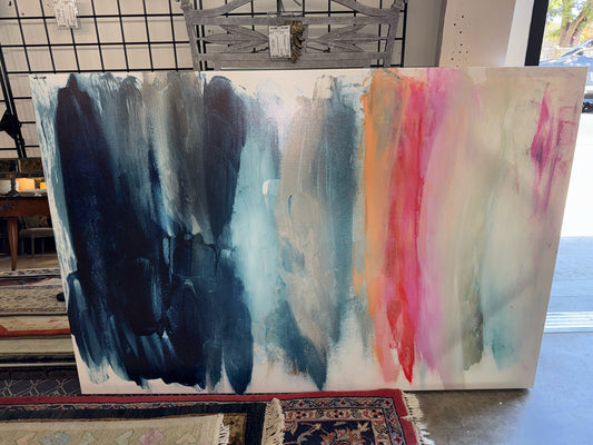 Signed Giclee "Parque del Retiro" Abstract Blues/Pinks on Canvas by Oliver Gal