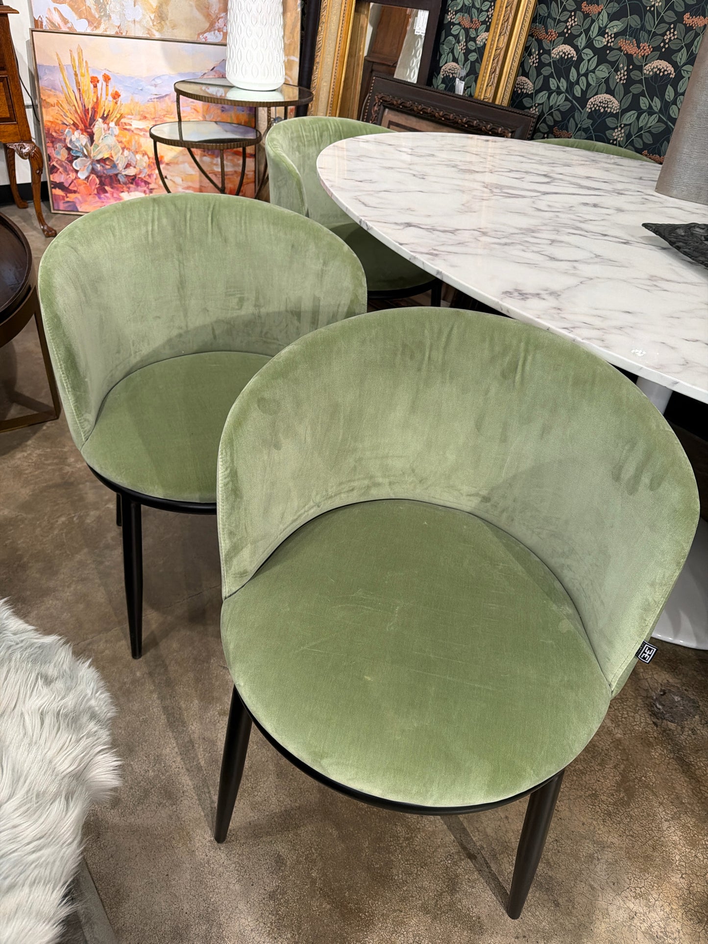 PAIR Green Velvet Side Chairs by Eichholtz Furniture