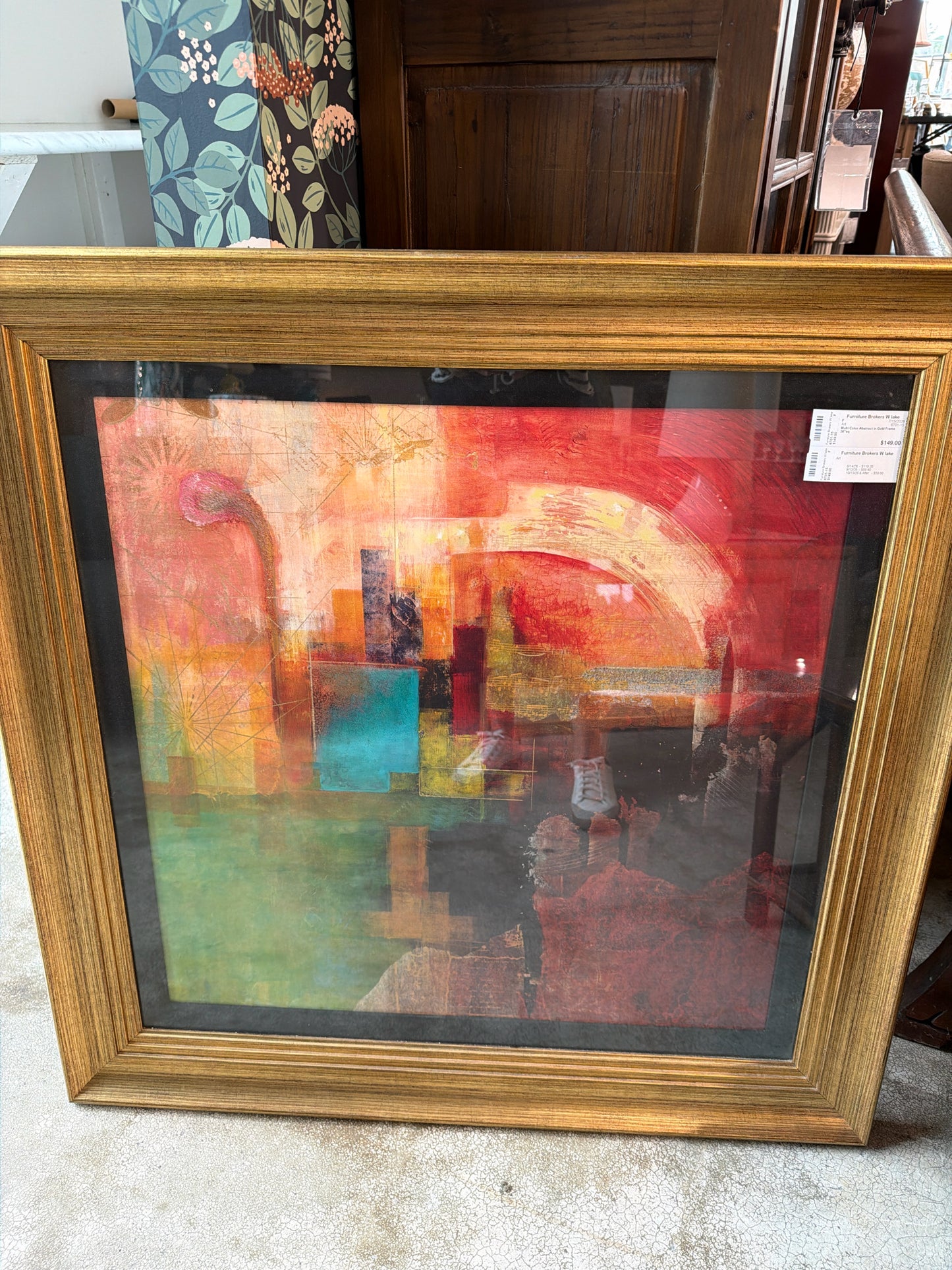 Multi Color Abstract in Gold Frame 36"sq