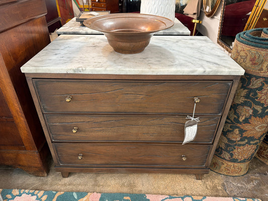 Four Hands Odette 33" Aged Belgium 3-Drawer Nighstands w/Marble Top