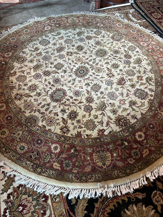 Round 6' Hand Knotted 100% Wool Rug Olive Green/Brown/Amber/Cream