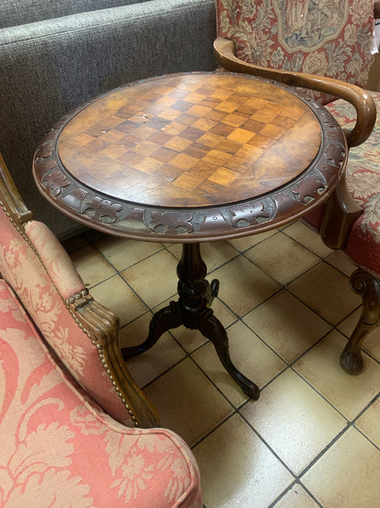 Round Carved Wood Side Game Table