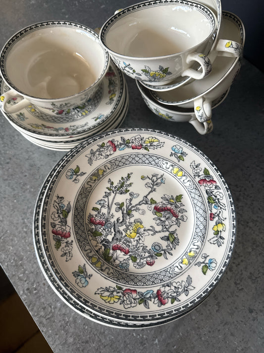 "Indian Tree" China from England-5 soup bowl/6 Saucers/6 Salad/6 Dessert