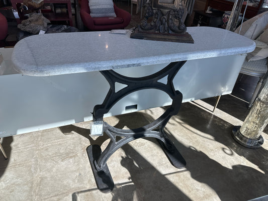 Antique, American? , Stone / Iron Industrial Console Table