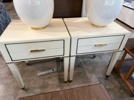 PAIR Interlude Home Ivory Leather "Hunter Side Tables w/ 2 Drawers