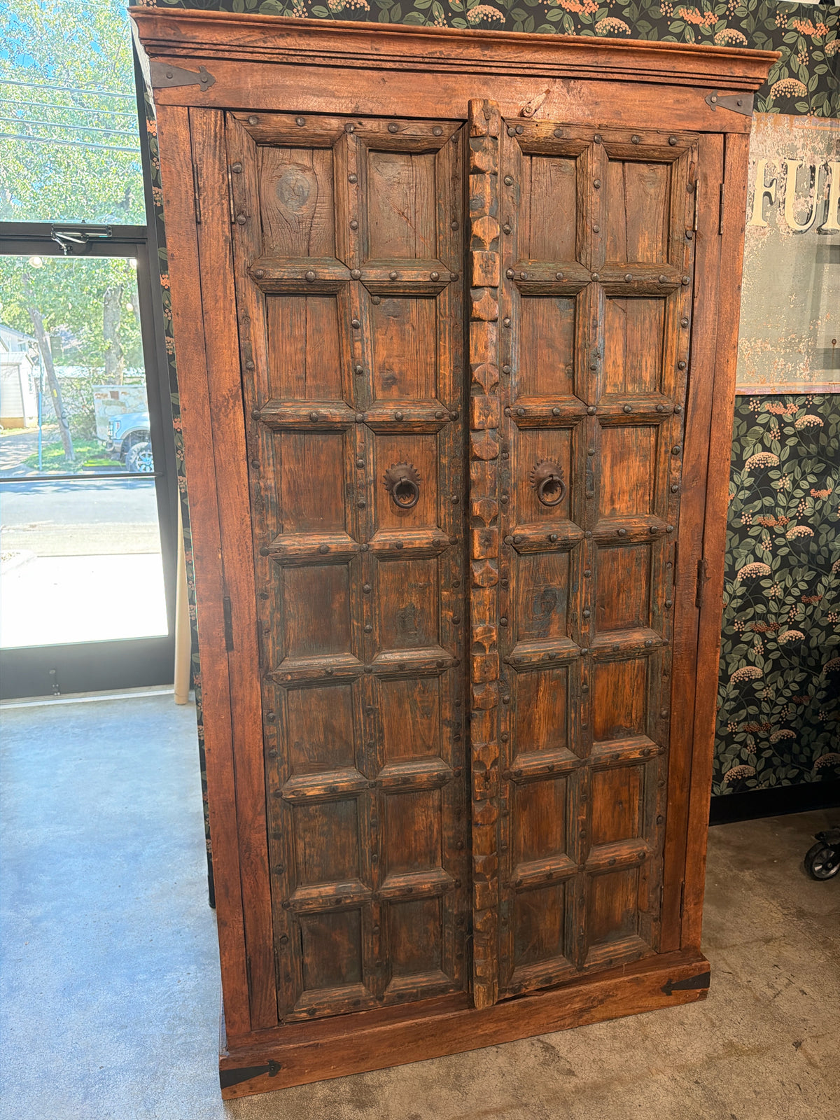 Rustic Carved Antique Indian Wood Cabinet/Bar 4 Shelves