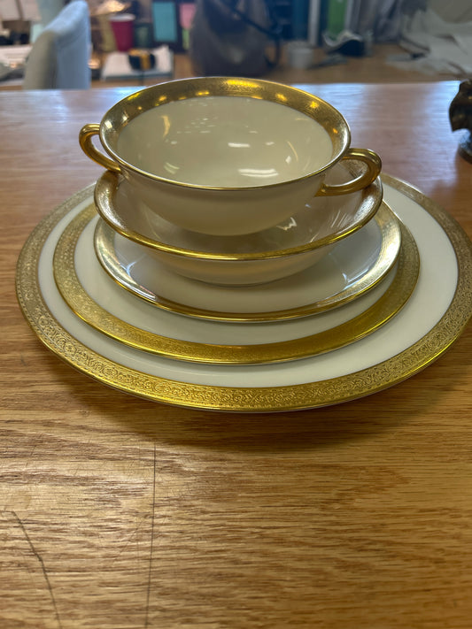 SET (111) - Lenox Stanford Gold Seal 12 Plate Setting (Pieces Listed on Back)