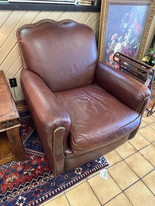 Brown Leather Arm Chair with Nail Head Trim