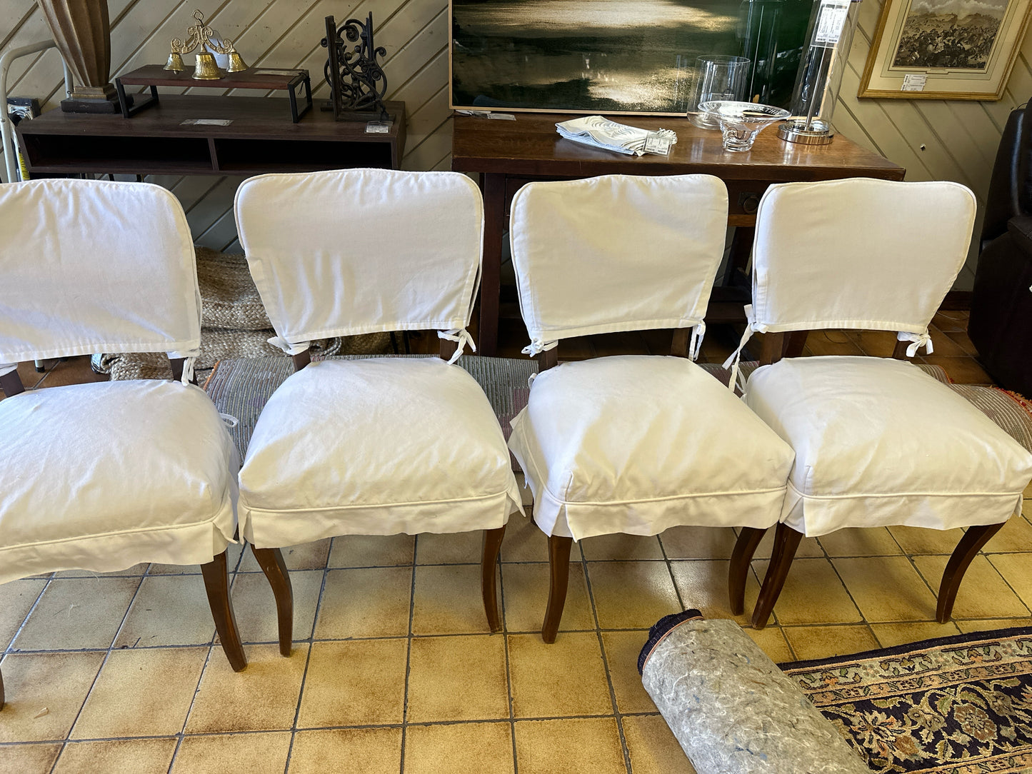 SET of 8 Chairs w/ White Slipcovers, 8 Silk Pink & 8 White/Pink Asian Slip Cover