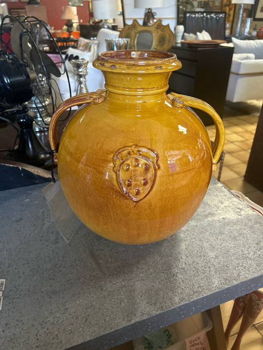Vietri Mustard Italian 2-Handle Vase