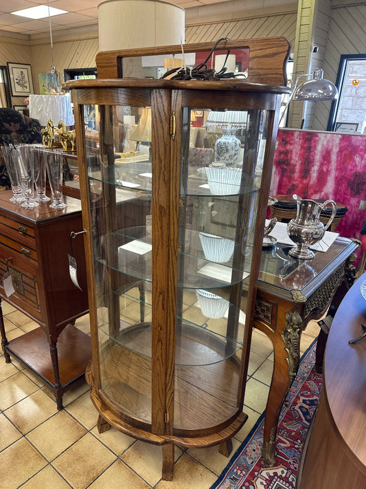 Antique Curio Cabinet w/ 3 Glass Shelves & Key