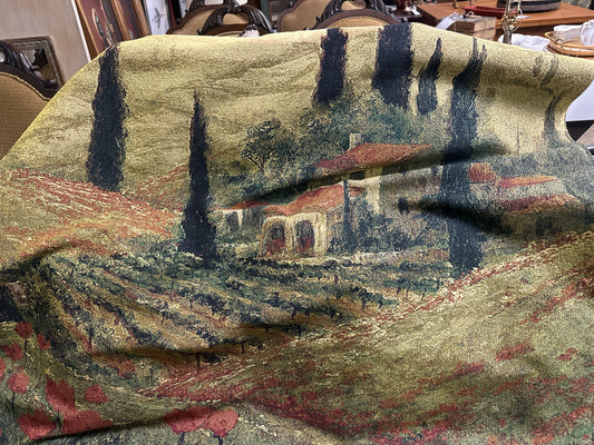 Italian Vineyard/Poppy Field Weighted Tapestry w/Hanging Rod