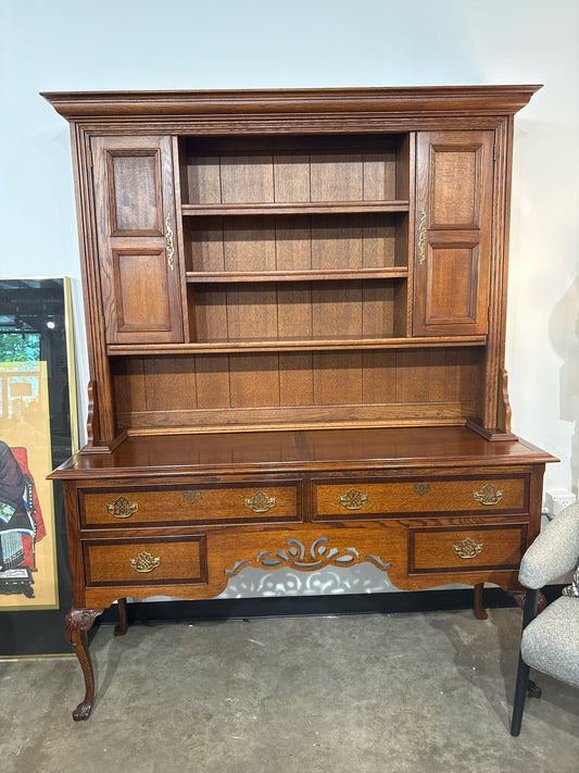 English Oak & Mahogany Welsh Hutch w/Felt Lined Drawers 2pcs