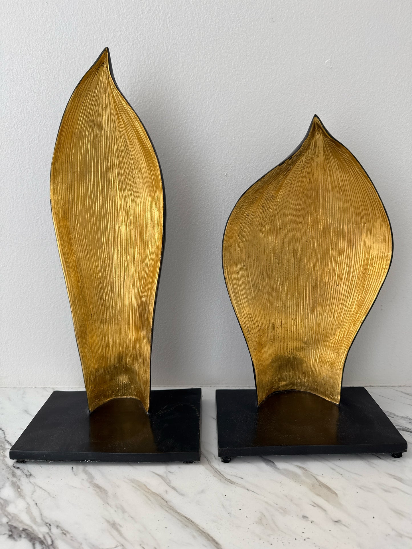 PAIR of Alexander Lamont Gold & Black Pod Candleholders with Faux Candles
