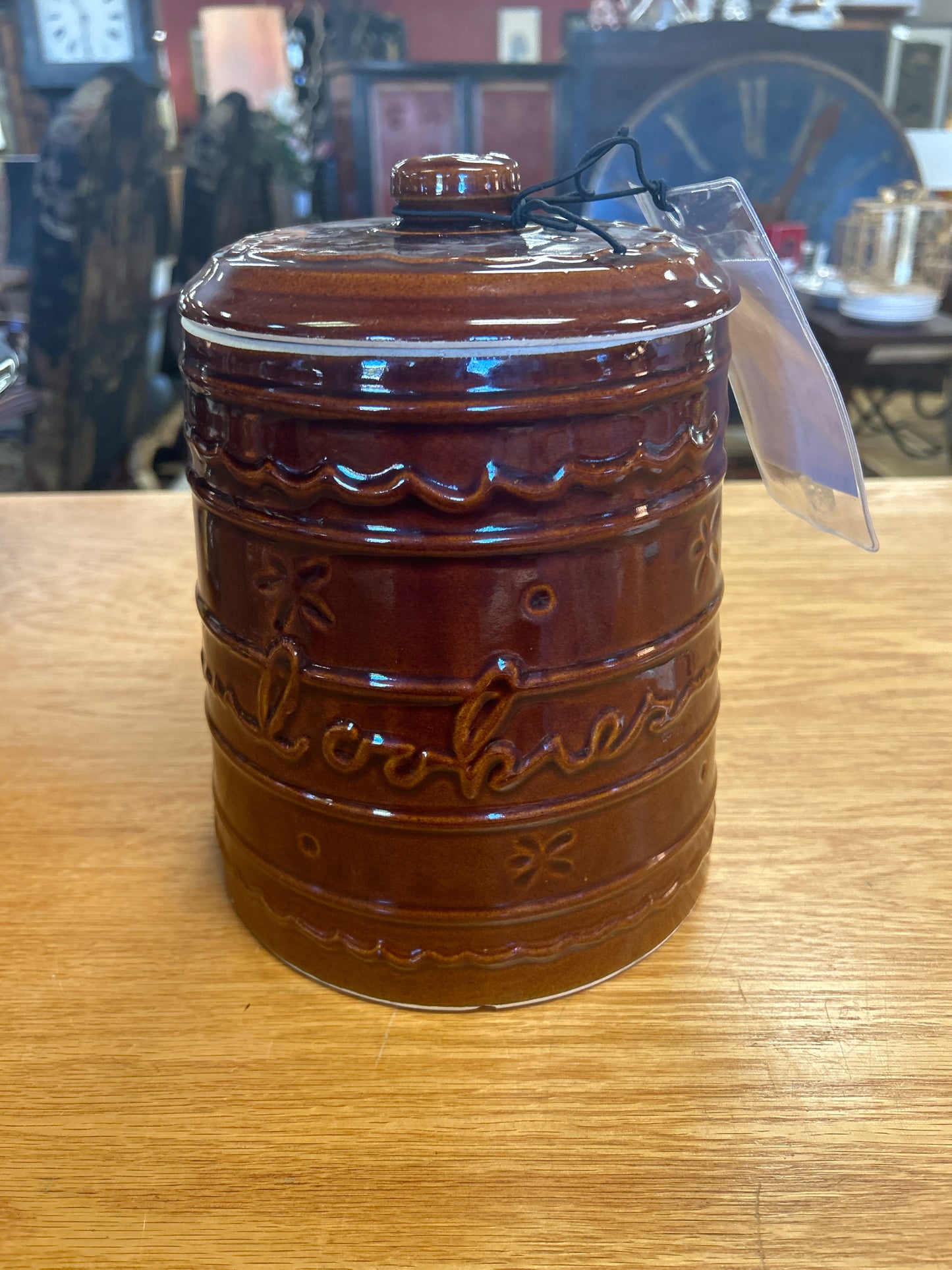 Antique Brown Cookie Jar w/ Lid