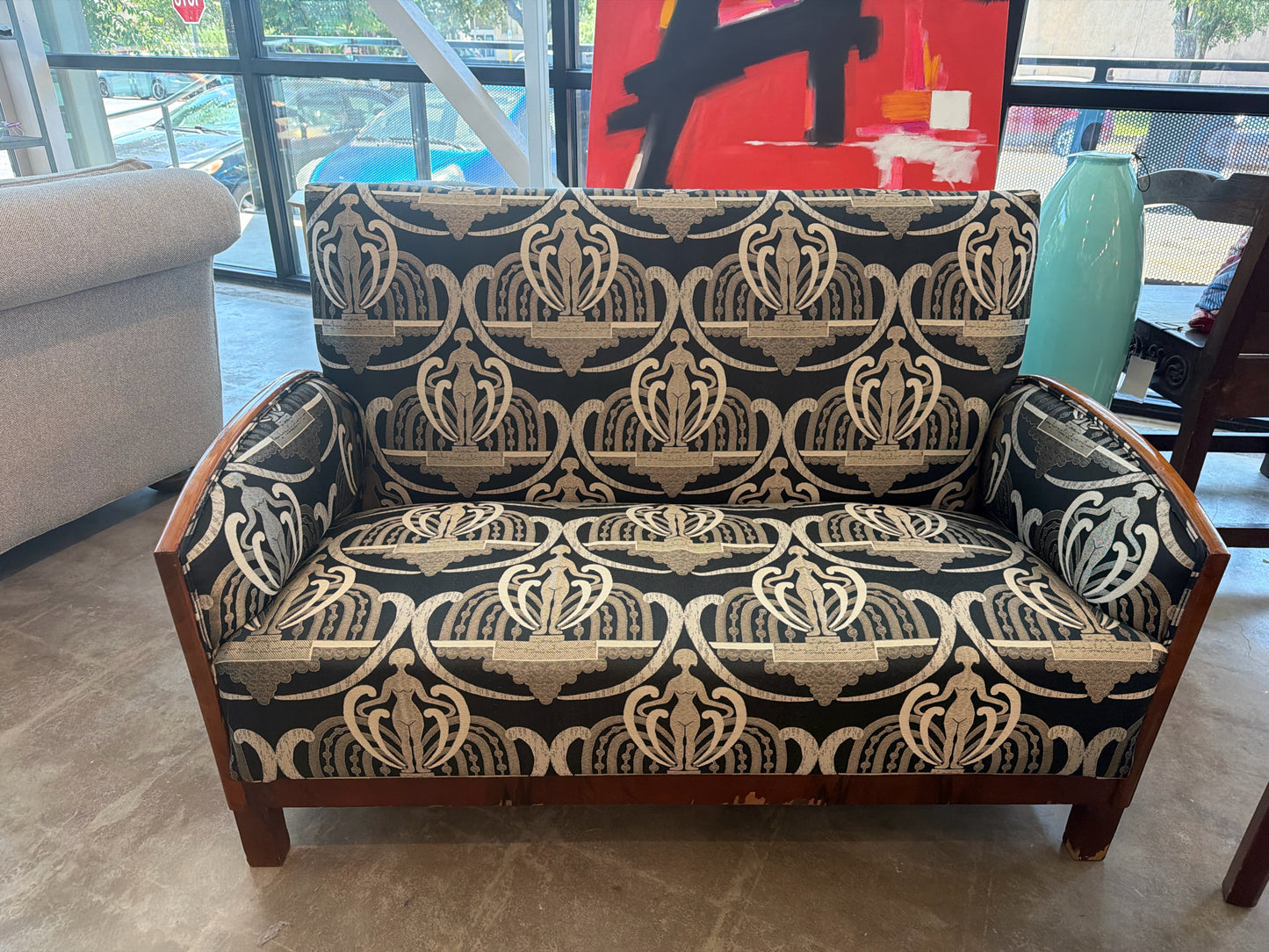 Vintage Art Deco Settee w/ New Italian Upholstery