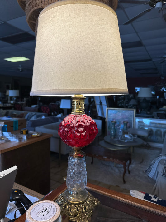 PAIR of Fenton Vintage Red Bubble Glass Lamps with Shades