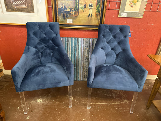 PAIR Blue Accent/Dining Chairs w/ Acrylic Legs-Inspired Home Collection
