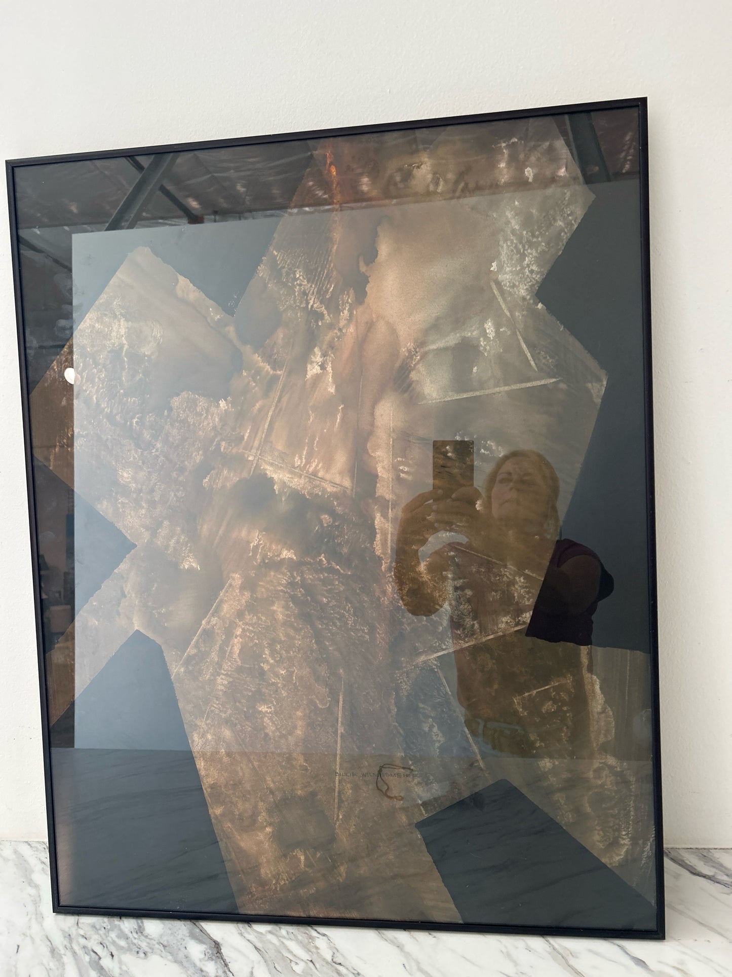 "Genesis" IV Abstract Brown/Black Art in Black Frame 30 x 23