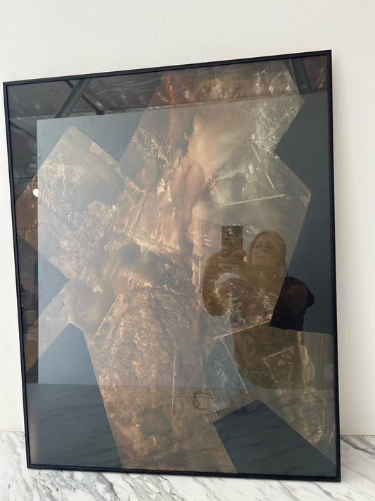 "Genesis" IV Abstract Brown/Black Art in Black Frame 30 x 23
