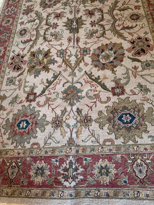 NEW Skol Wool Handwoven Flatweave Rug Green/Tan 6' X 8'11"