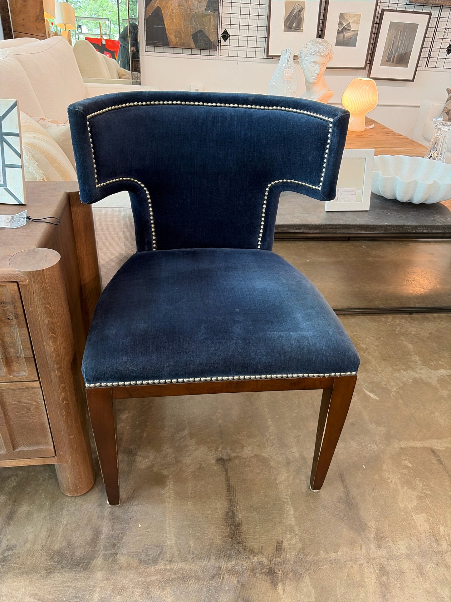 Klismos Mr.& Mrs.Howard Blue Velvet Armless Dining Chair with Nailhead Trim