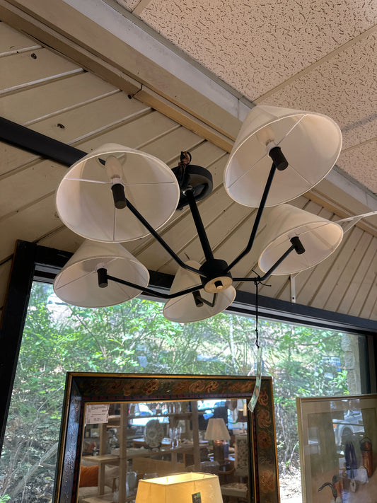 5 Light Black Metal Chandelier White Cone Shades